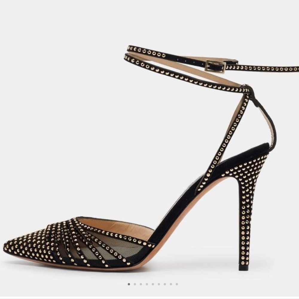 JIMMT CHOO | Kizzy black suede w/gold studded pumps 38 1/2 / 8.5